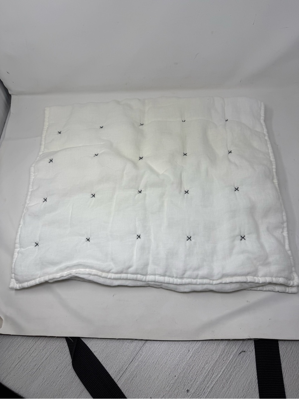 ANTHROPOLOGIE One 1 White Linen Quilted Pillow Sham Charcoal Stitching 20” X 36”